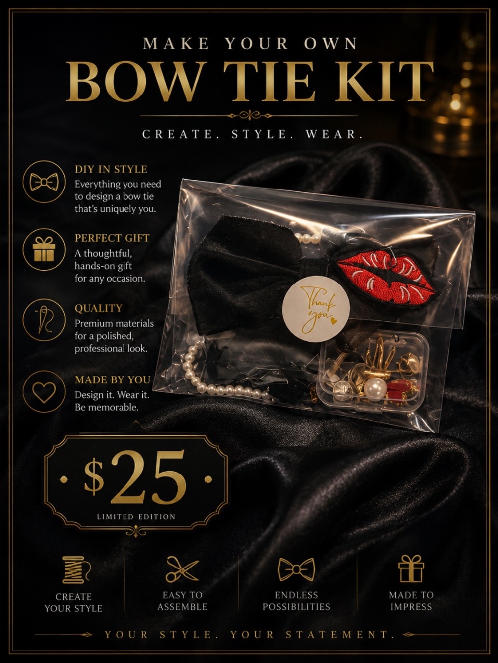 Make Your Own Bow Tie Kit – Black (Limited Edition)